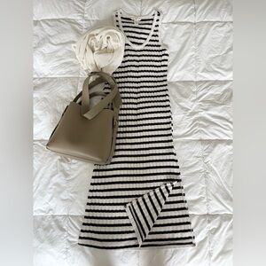 H&M Black and White Striped Midi Dress